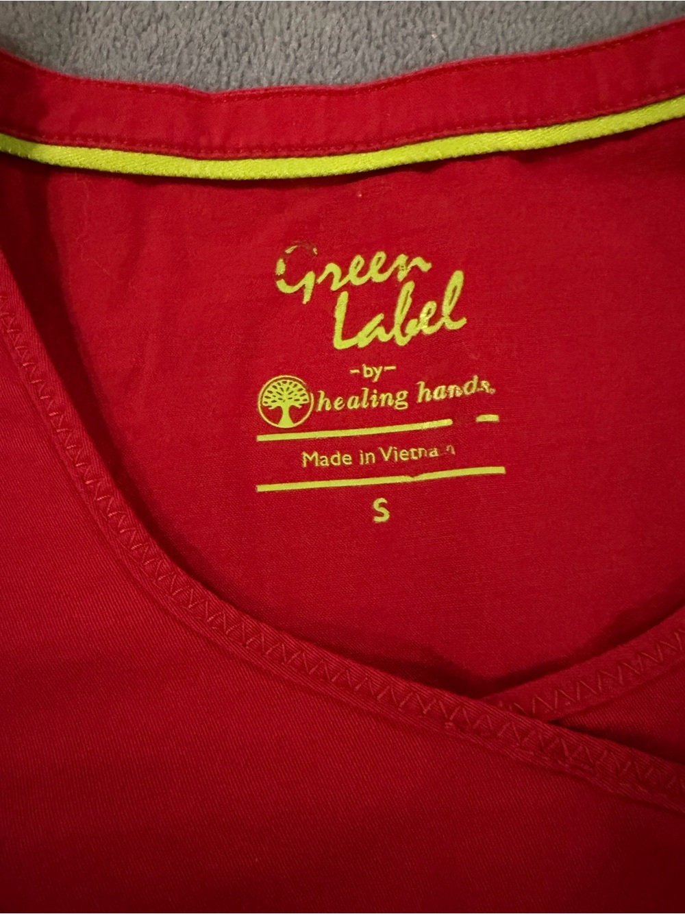 Woman’s Scrub Top by Green Label, Healing Hands, size small